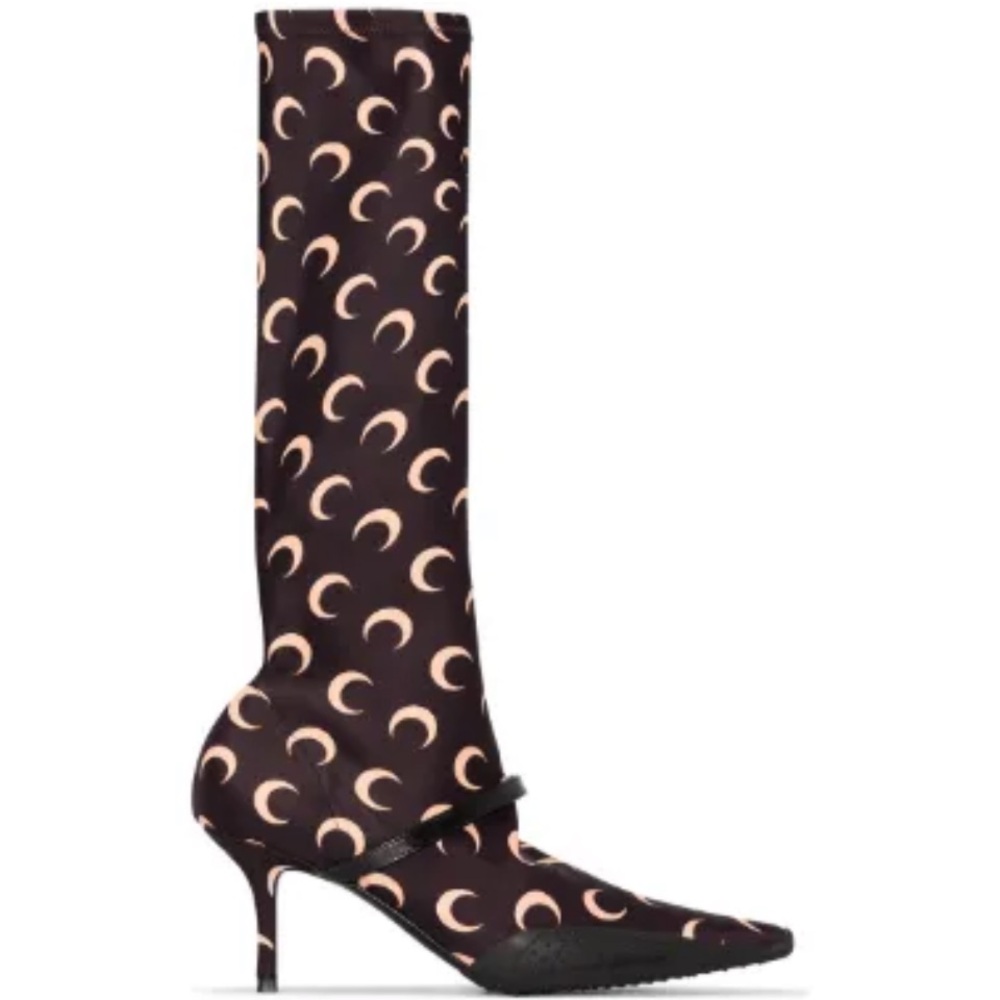 Marine Serre Black and Cream Crescent Moon Heeled Boots